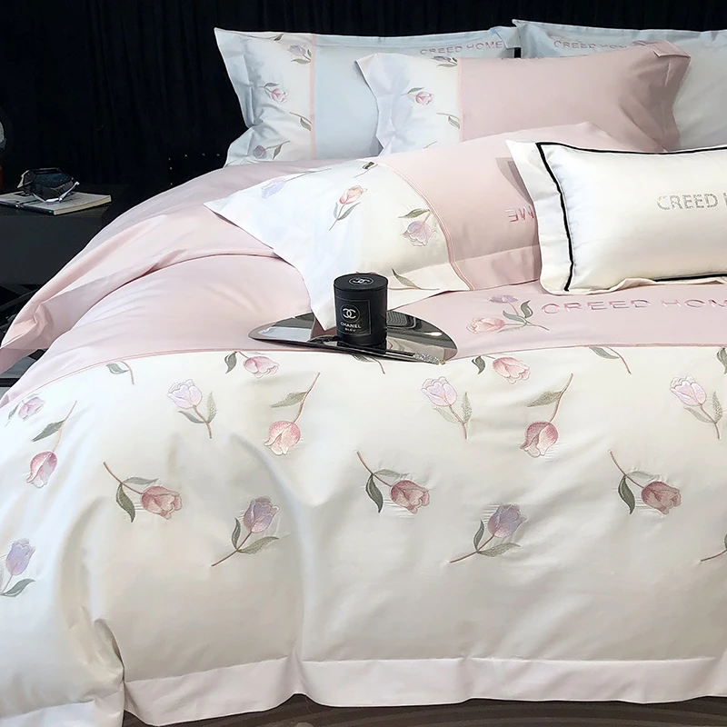 喜兹 郁金香 新疆长绒棉四件套 纯棉重工轻奢绣花ins风网红款床品