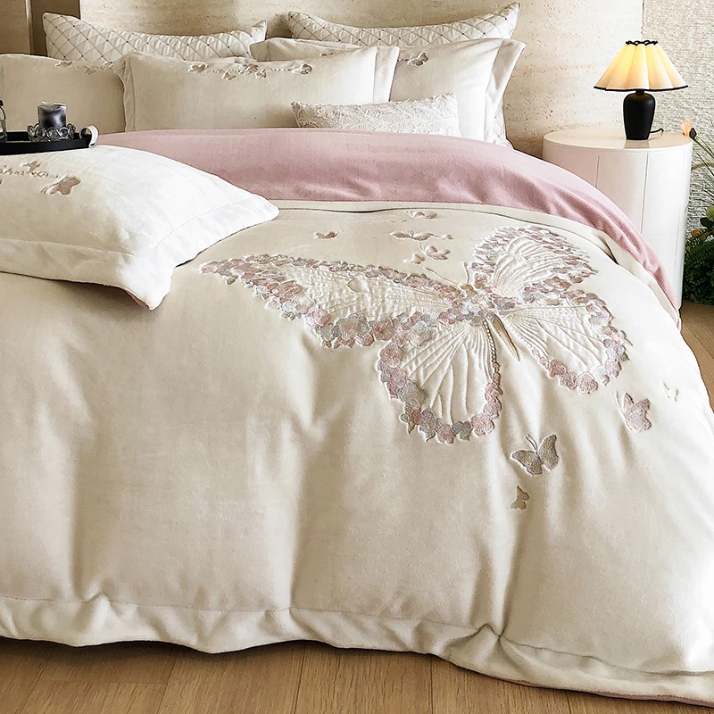 喜兹 秘境蝶语 公主绒四件套牛奶绒升级加厚保暖冬季防寒不掉毛