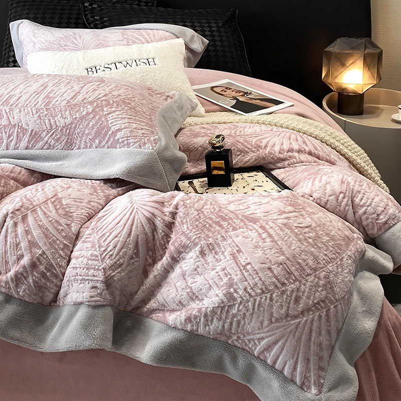 喜兹 花雾 高克重甄棉绒四件套 防寒冬季不掉毛静电保暖床品