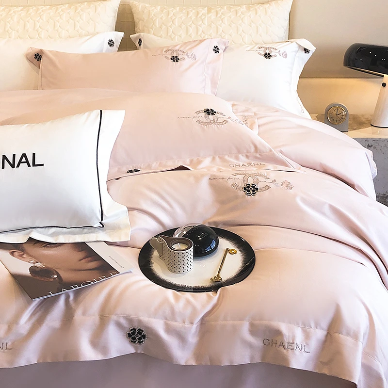 喜兹 丝绒玫瑰 长绒棉四件套小香风 纯棉全棉 刺绣+丝绒贴布