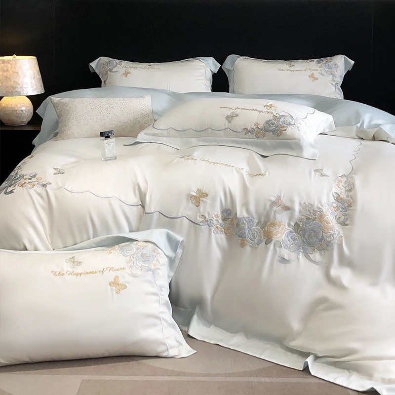 喜兹 花舞美梦 轻奢长绒棉四件套 全棉纯棉高档刺绣绣花床单床品