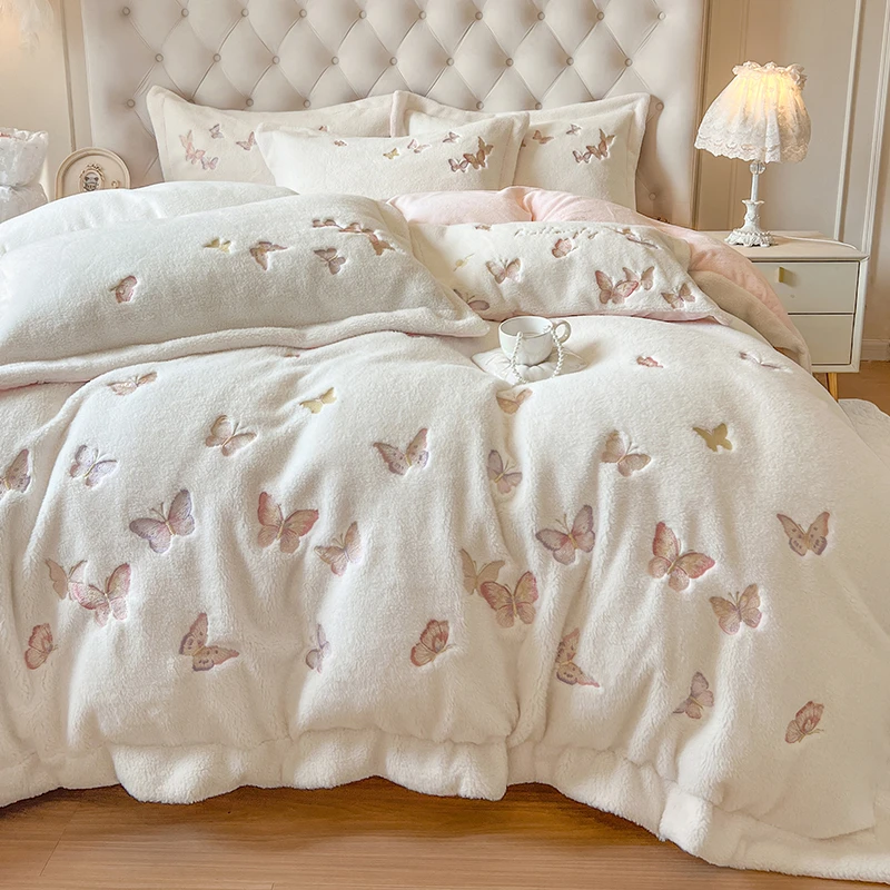 喜兹 卡密拉 阳绵绒四件套牛奶绒升级刺绣不掉毛静电冬季加厚保暖