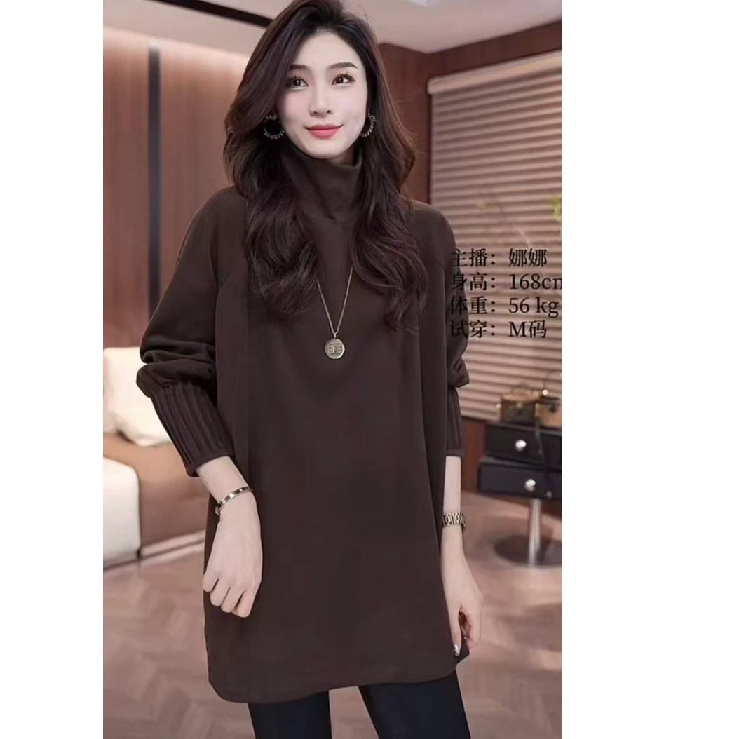 【863-2】时尚百搭袖口小捏褶设计双面绒高领 打底衫上衣女