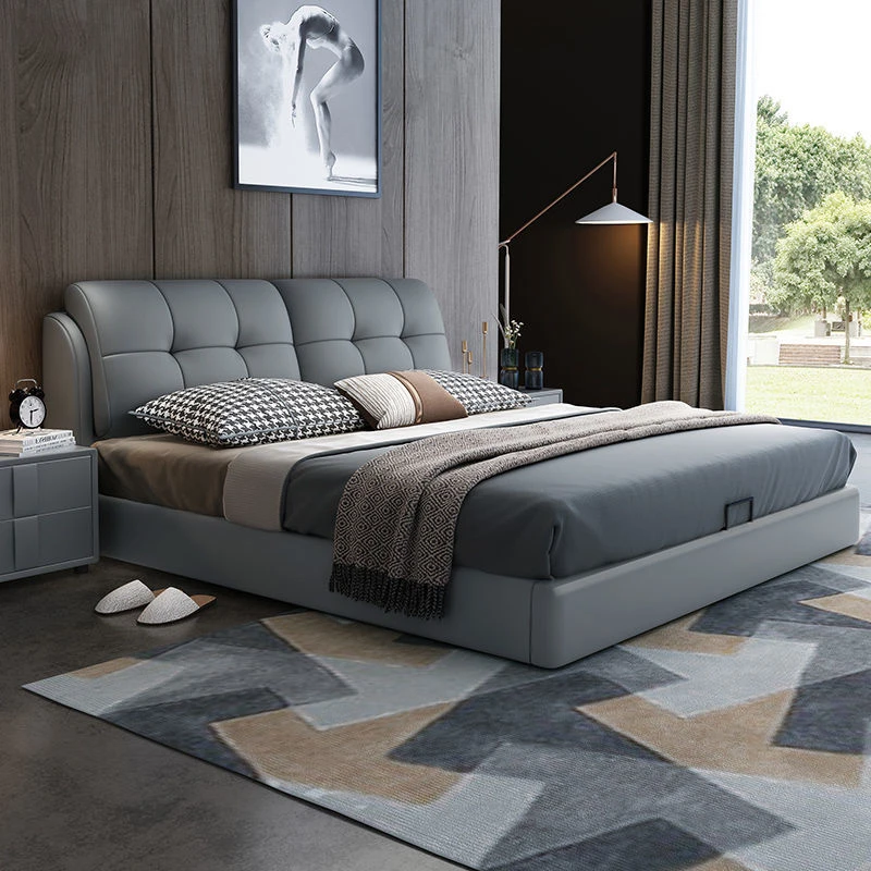 现代简约皮艺床轻奢北欧1.5米网红软包床主卧家用1.8米双人床婚床