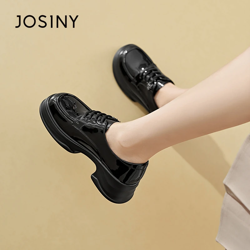 【卓诗尼】松糕厚底系带小皮鞋女2024春秋新款英伦风乐福鞋单鞋女