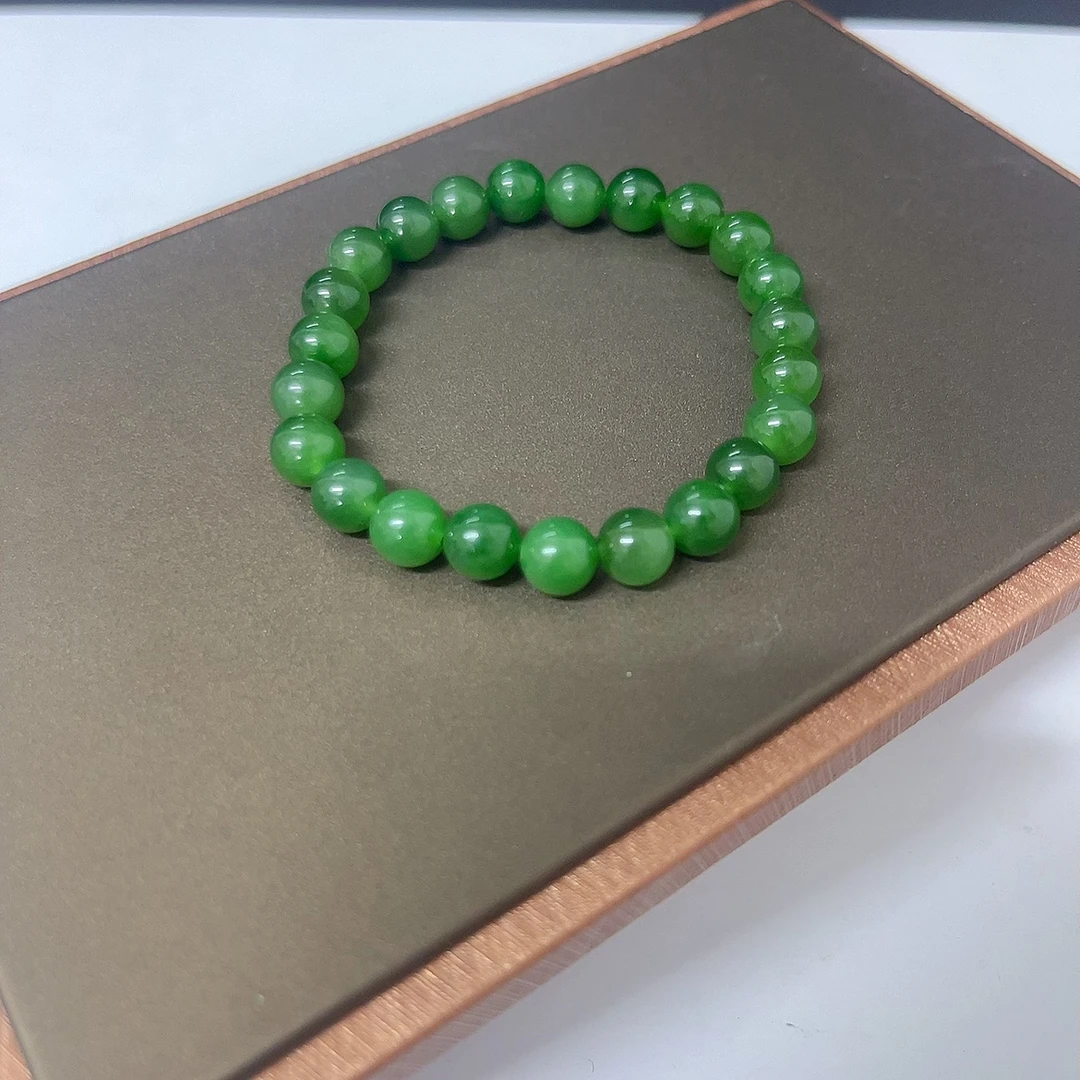 卡8mm辣阳绿无黑单圈手串气质百搭满色满绿高冰素圈时尚轻奢精美