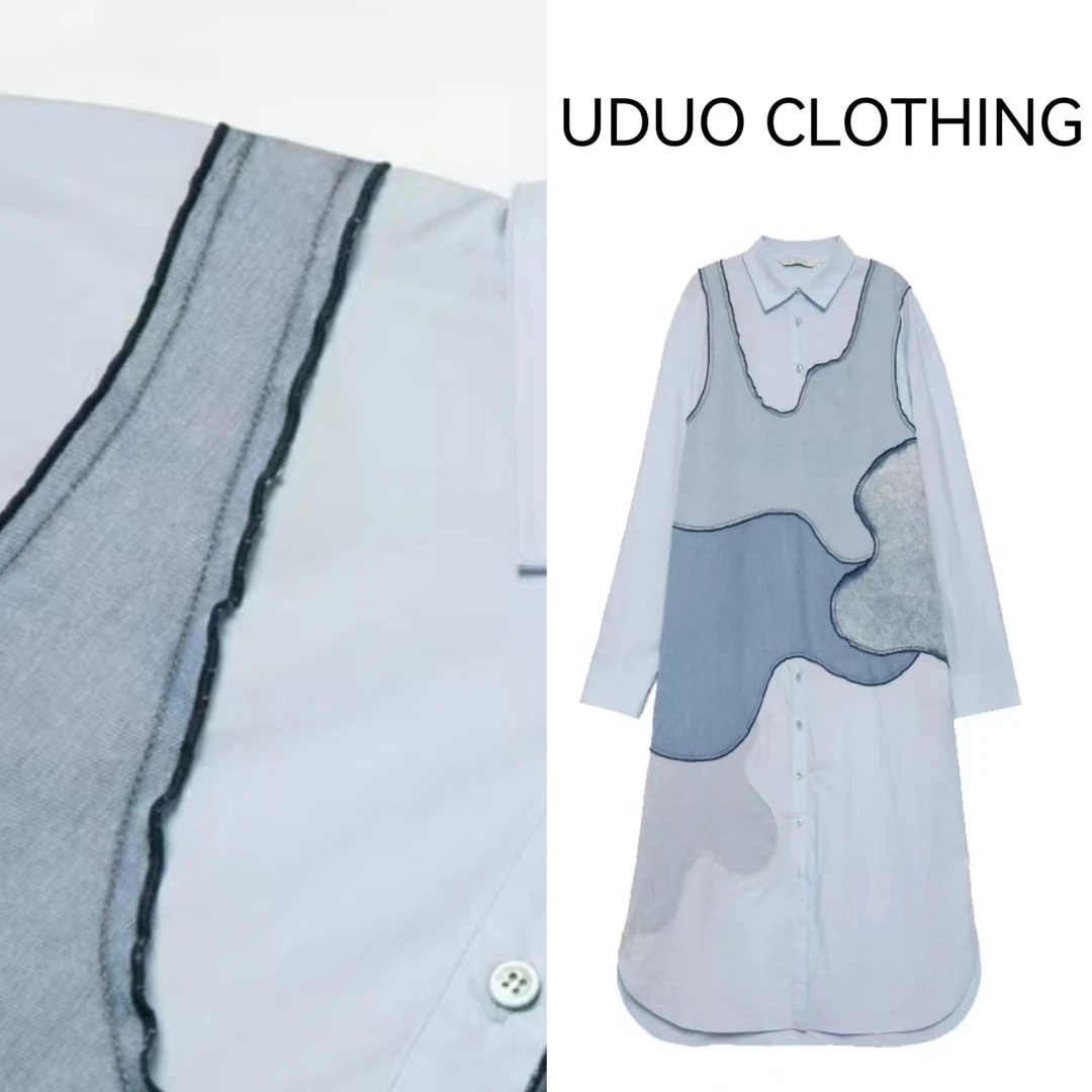 uduo clothing【天丝混纺】衬衣连衣裙不规则牛仔拼接假两件-7022