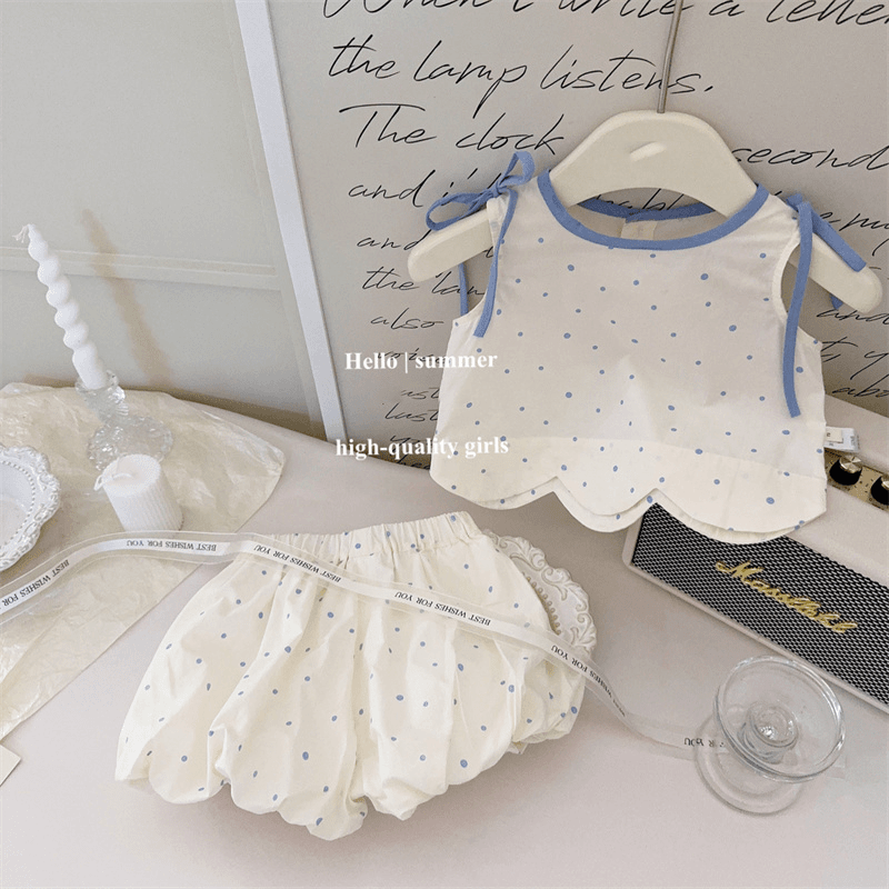 女童夏季小清新波点套装2024儿童夏装薄款可爱背心短裤夏款两件套