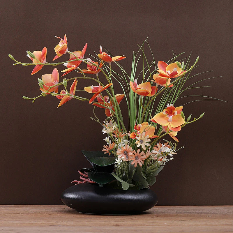 蝴蝶兰仿真花盆栽假花轻奢插花套装客厅玄关前台酒店假花仿真花