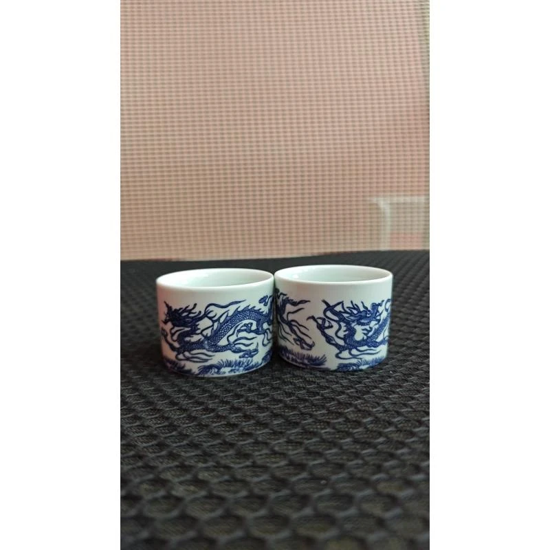 高端青花祥龙扳指杯对杯