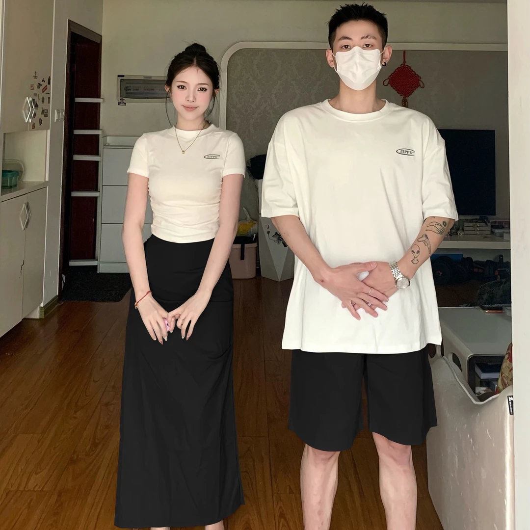 情侣装夏季2025新款小众设计感短袖T恤两件套法式一衣一裙ins潮