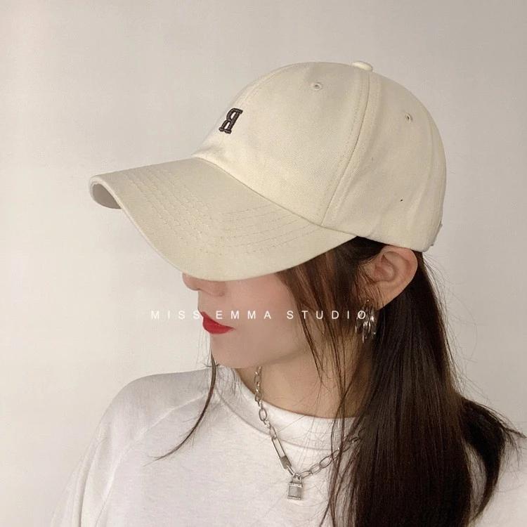 R字母刺绣棒球帽女韩版百搭弯檐复古鸭舌帽男春夏款显脸小户外潮