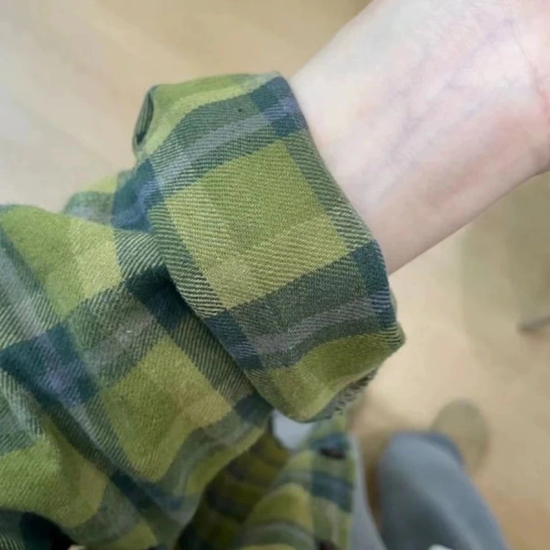 条纹格子衬衫外套女春秋2024新款女装设计感衬衣宽松长袖情侣上衣