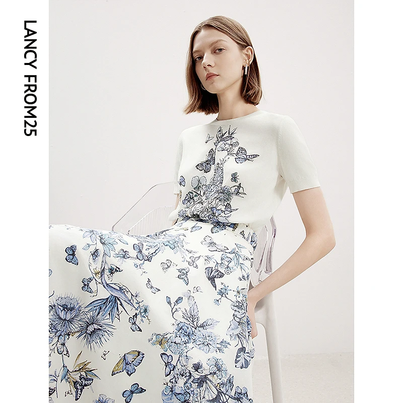 朗姿三醋酸薄款法式小香风短袖毛针织衫夏季2025新款气质上衣女