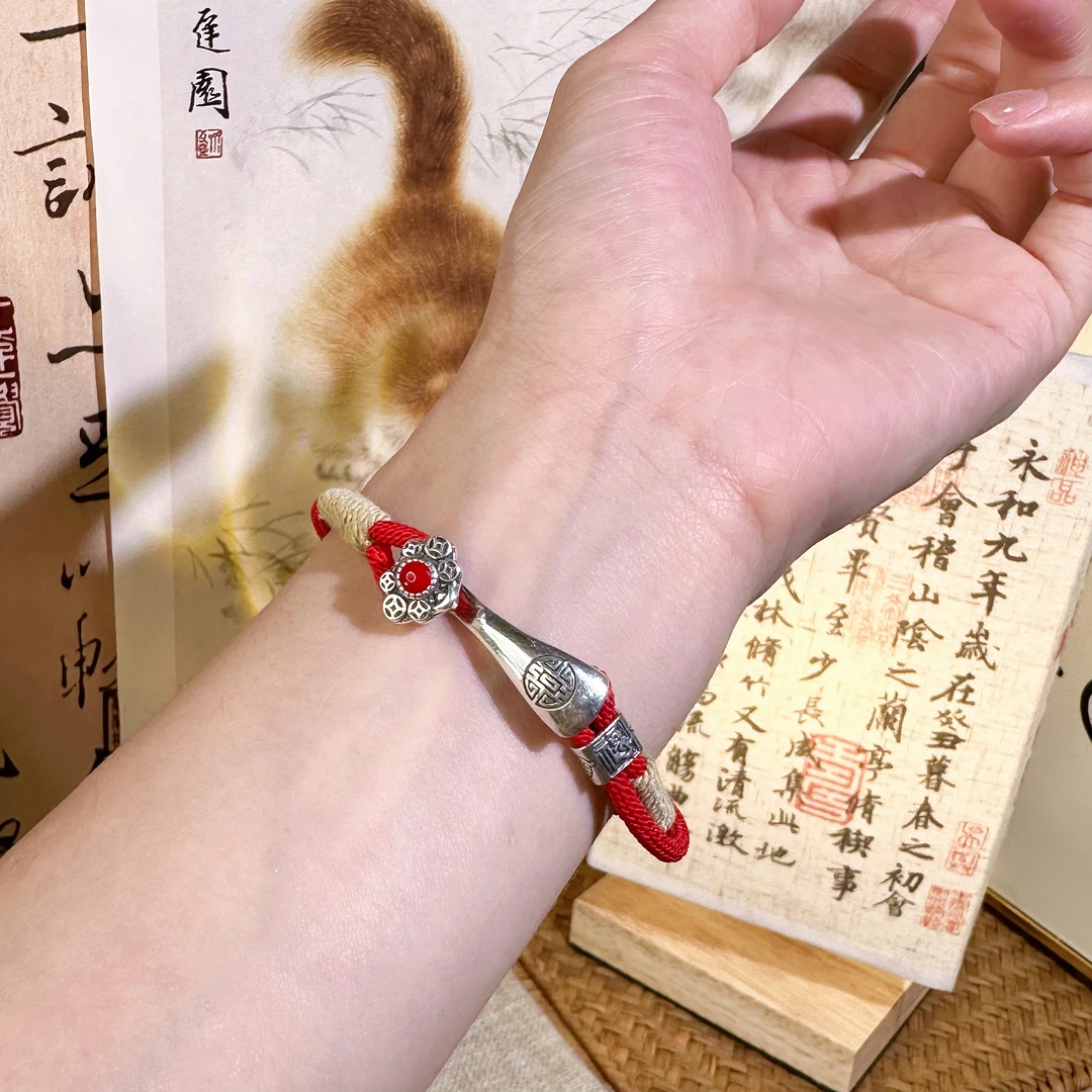 925银布艺银制品 《红运如意》中国风新国潮纯银吉祥如意可调节手链