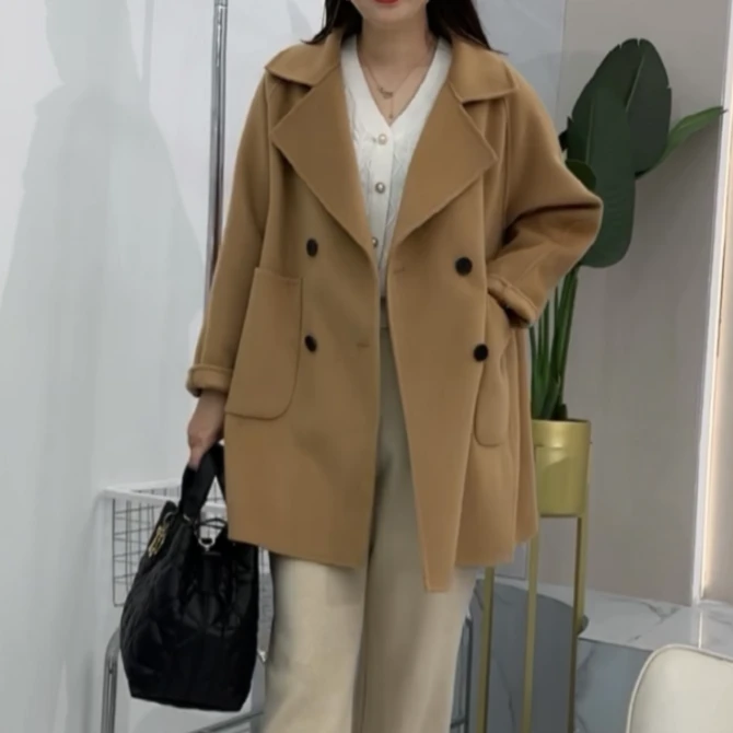 24年秋冬新款韩版女士双面羊毛大衣时尚显瘦中长款毛呢大衣29066