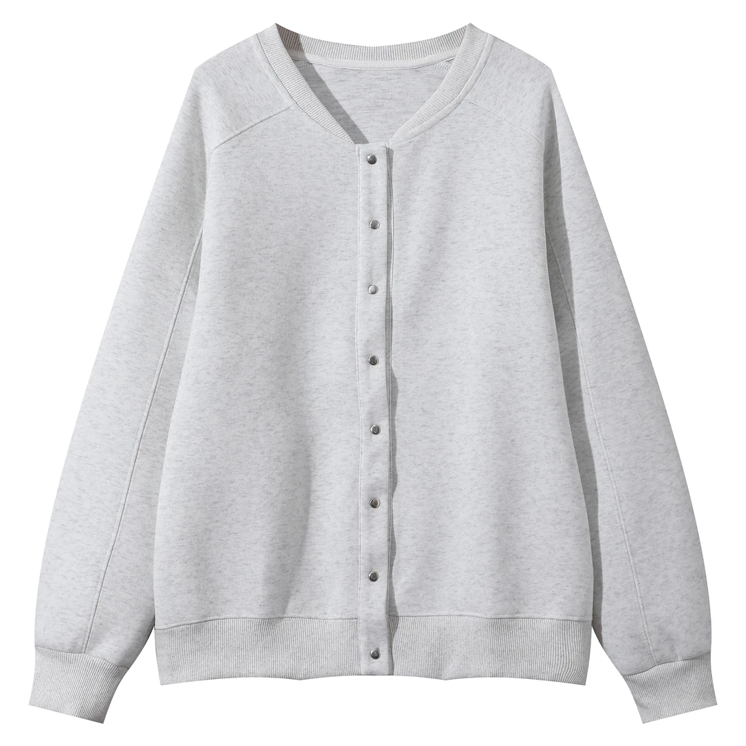 春秋ins风开衫圆领长袖棒球服外套女2024宽松男女纯色单排扣上衣