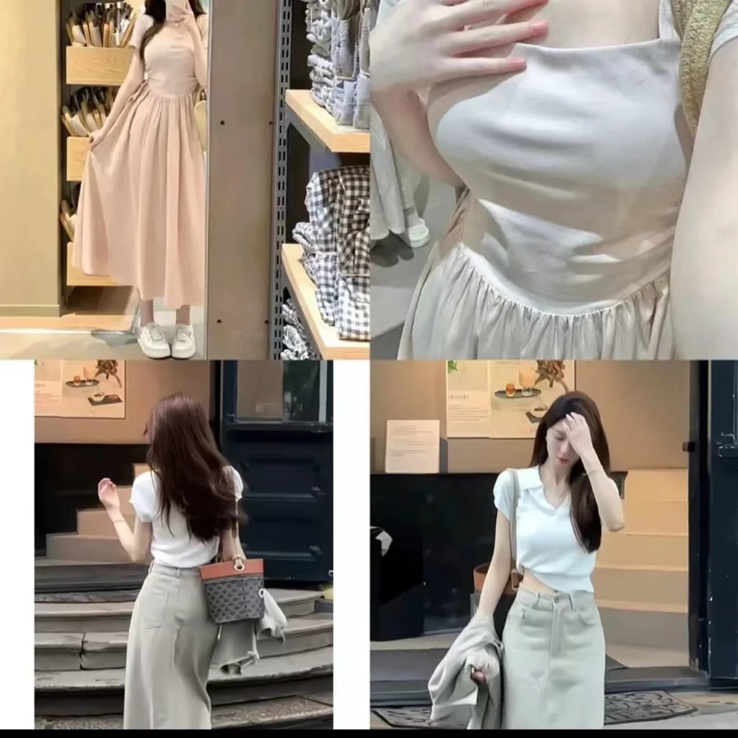 连衣裙显瘦气质白色针织高腰时尚夏季设计感新疆西藏不发货