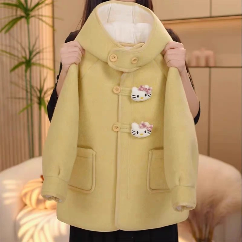 女童一体绒妮子大衣2025新款冬季洋气中大童加厚连帽外套休闲时髦