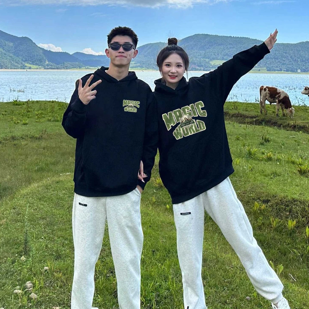 情侣装卫衣春秋季高级感oversize早秋穿搭套装2024新款连帽外套装