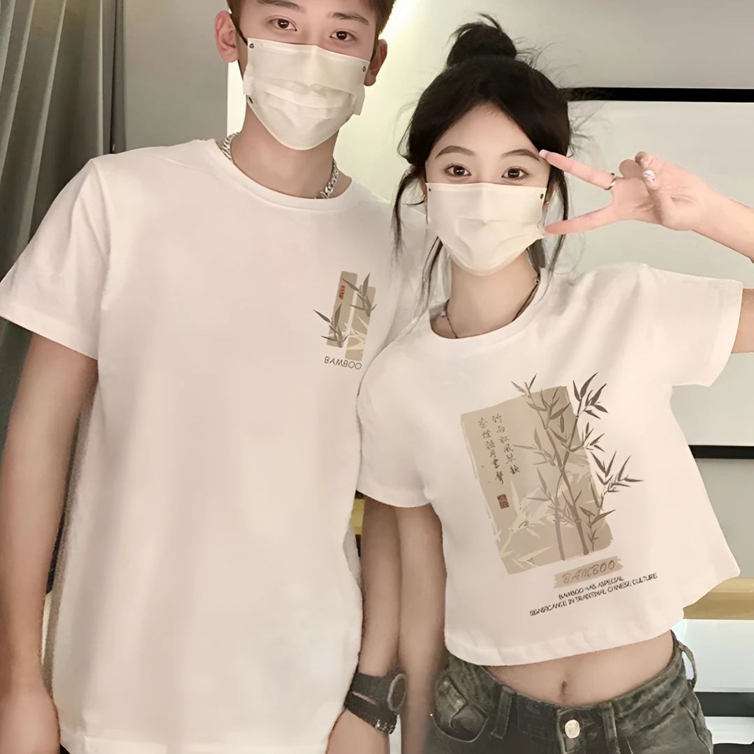 五一出游穿搭情侣装2024新款夏装短袖t恤国风一长一短新中式休闲