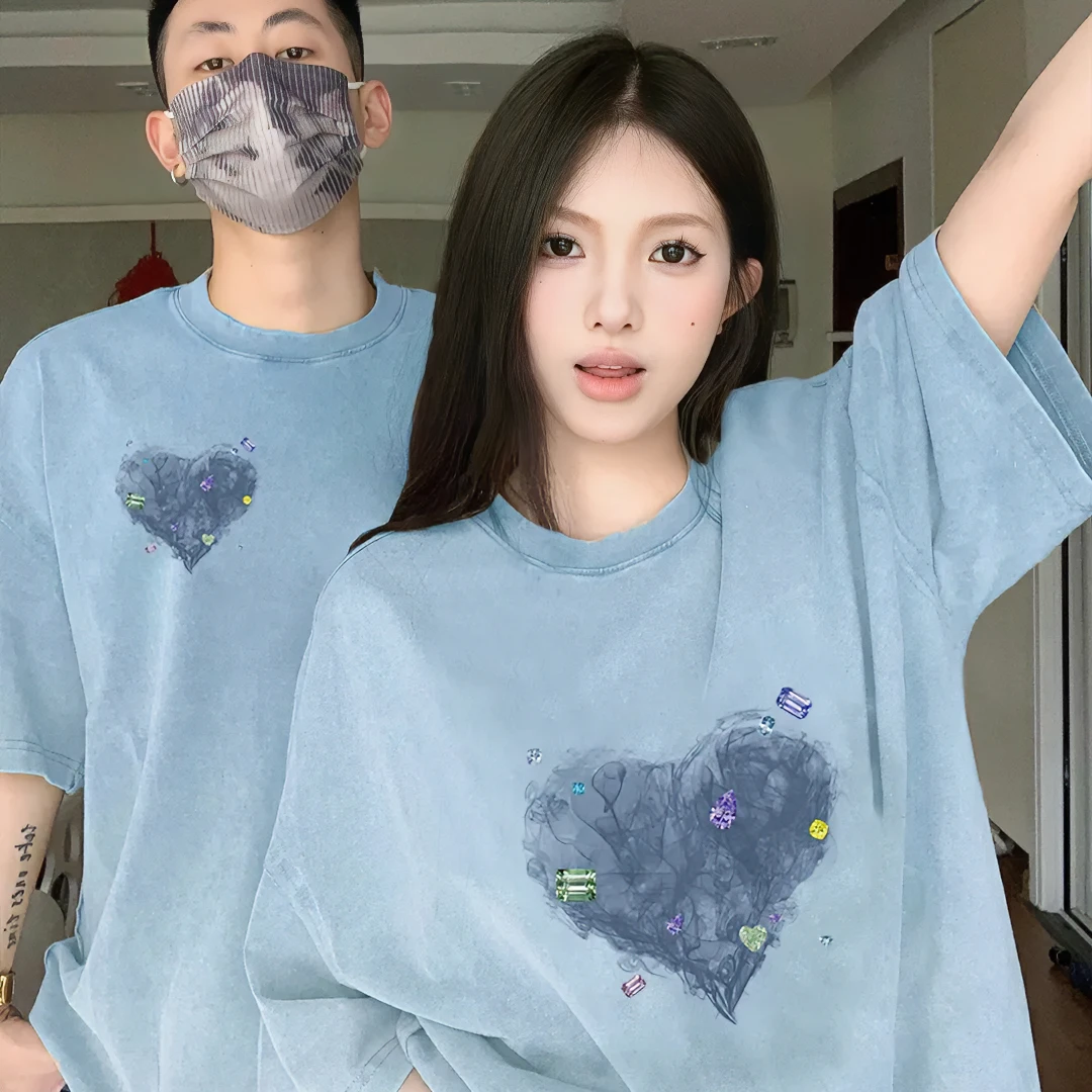 disoo情侣装夏装季短袖2024新款特别的高级感宽松的网红小众T恤