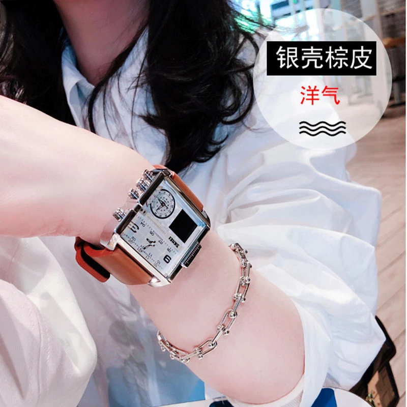 霸气个情侣性大表盘手表女士款潮流方形时装气质皮带防水时尚百搭