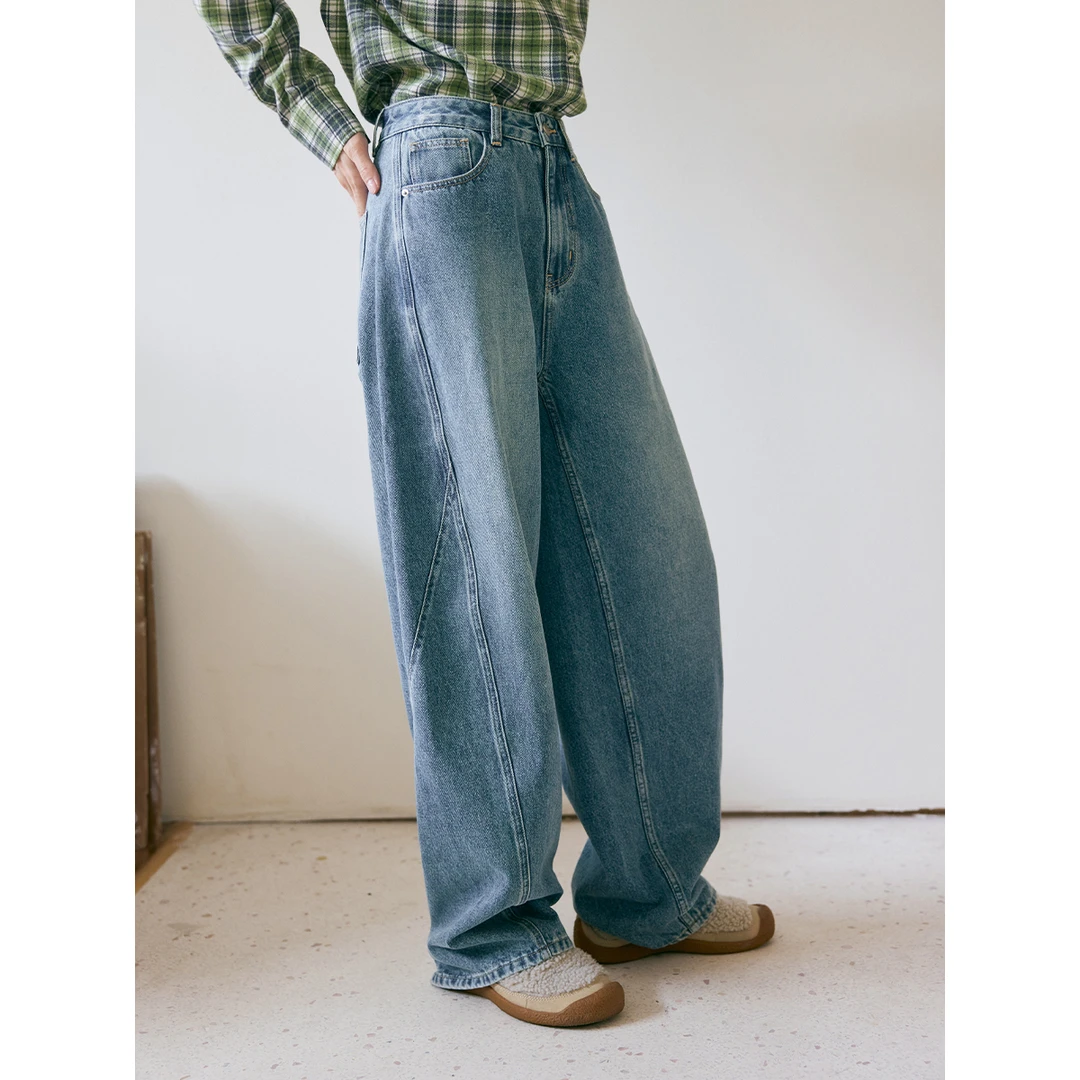 鹿与飞鸟原牛不褪色神裤升级|双色极简破缝茧型弯牛仔裤6237