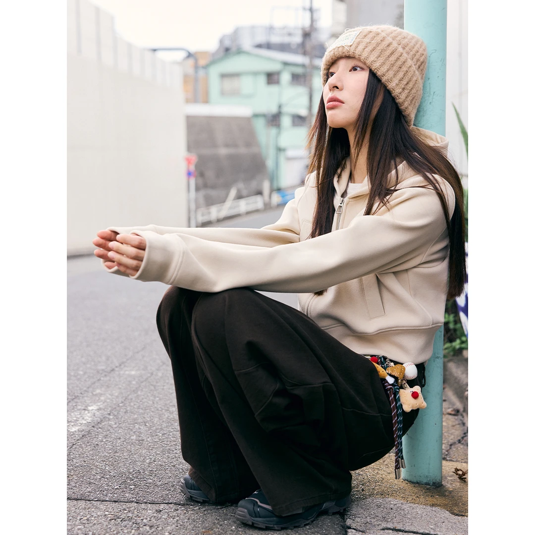 鹿与飞鸟[迷失东京]高克重绒感面料|三色加厚连帽短款卫衣6314夂