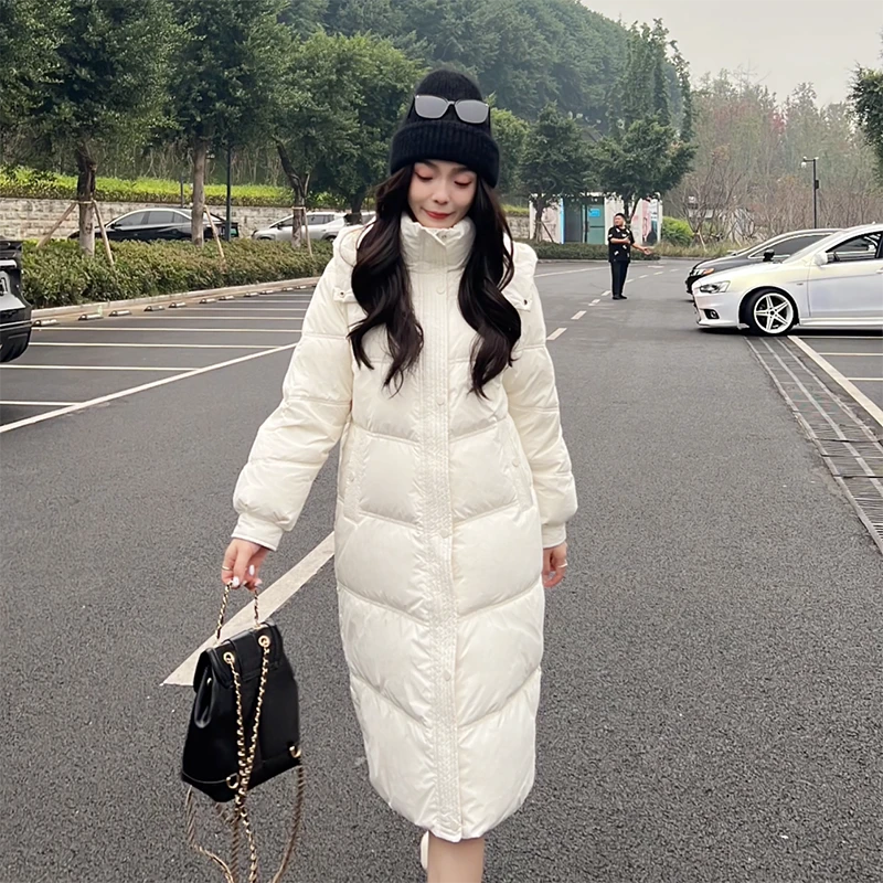 鹿可新国标90白鸭绒羽绒服中长款拆卸帽冬季保暖外套三防面料3180