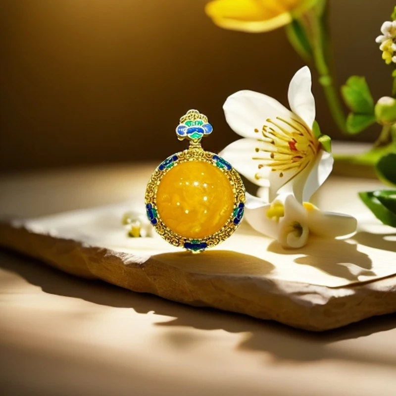 银s925镀金镶嵌蜜蜡吊坠YM21