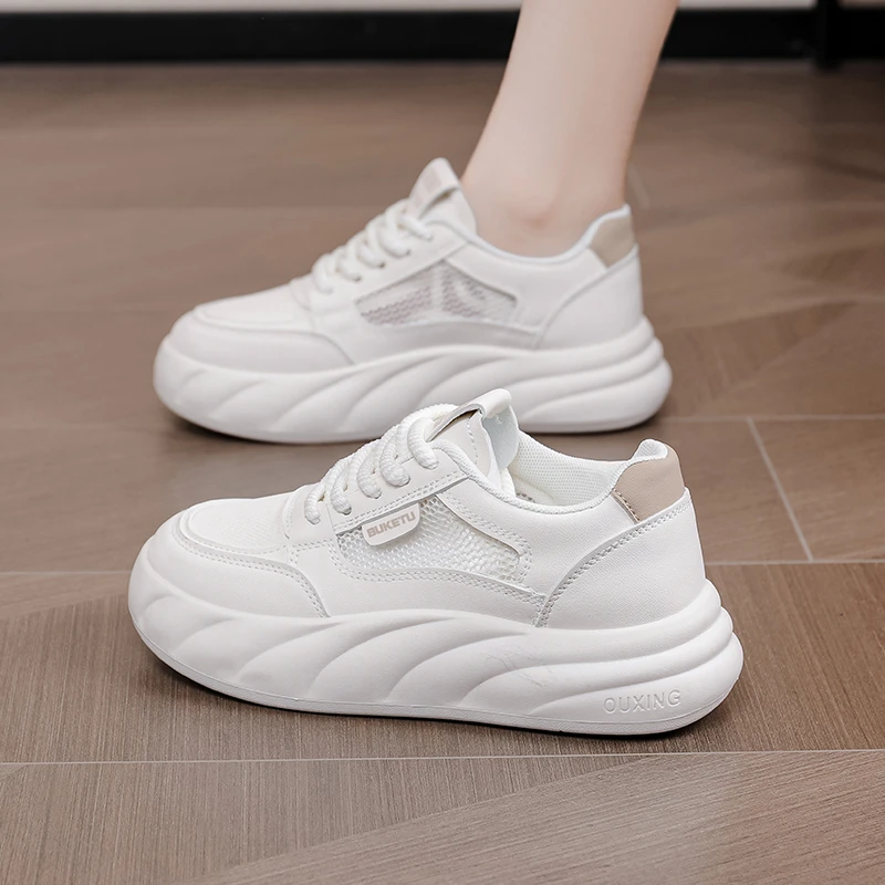 爆8-透气网面小白鞋女2024新款春夏季百搭休闲板鞋爆款厚底小白鞋