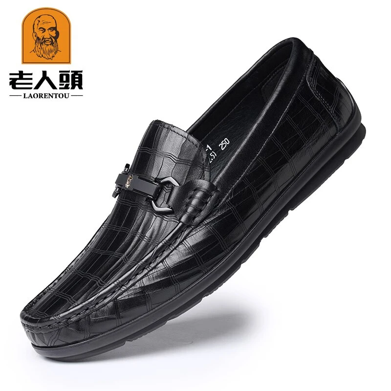 老人头轻奢商务休闲软底豆豆鞋时尚潮流百搭男鞋舒适套脚皮鞋0562