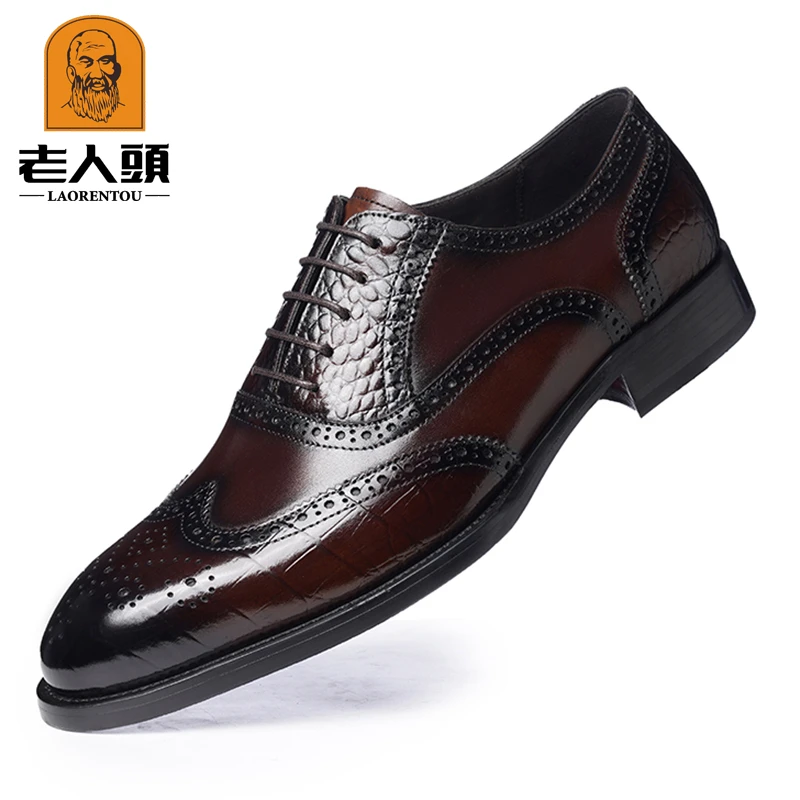 老人头皮鞋男士商务厚底皮鞋英伦德比正装鞋软底牛皮婚鞋3261