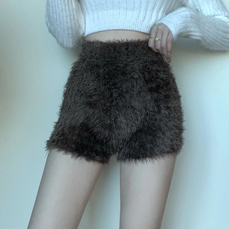 冬款毛绒短裤针织打底裤内搭女秋冬加厚高腰小个子修身保暖安全裤