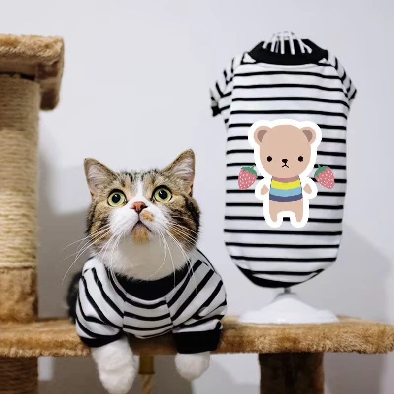 猫咪衣服春秋卡通印花防掉毛幼猫奶猫无毛猫英短宠物狗狗可爱保暖