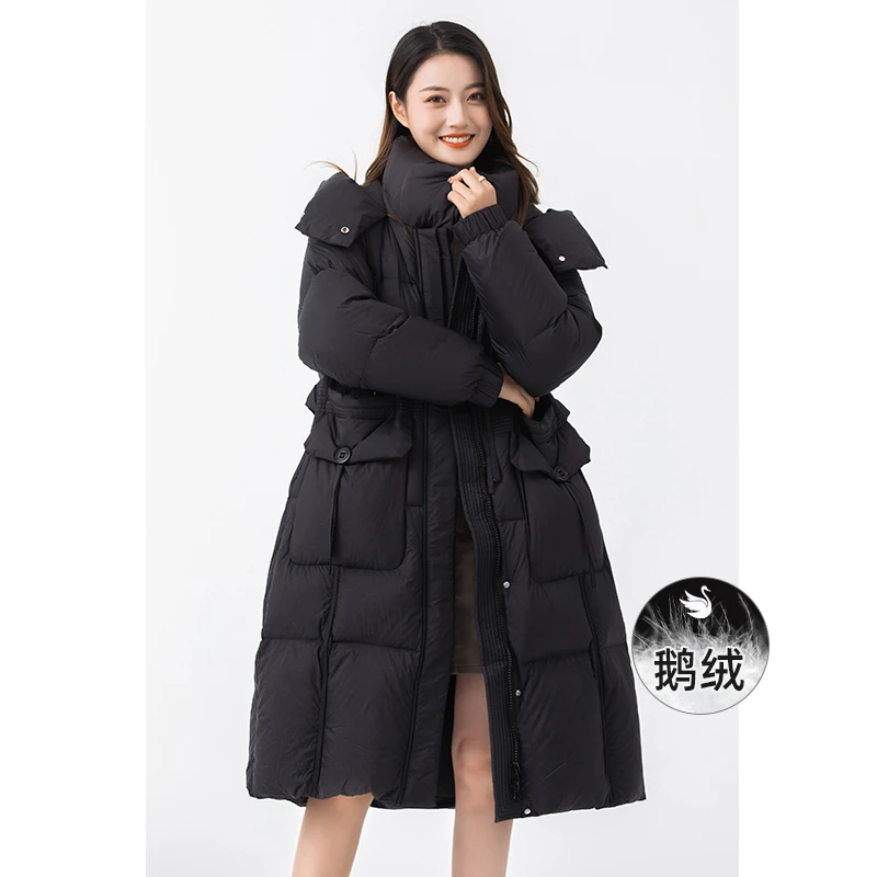 劲巡jingxun鹅绒长款羽绒服连帽立领冬季羽绒服秋冬保暖休闲长款