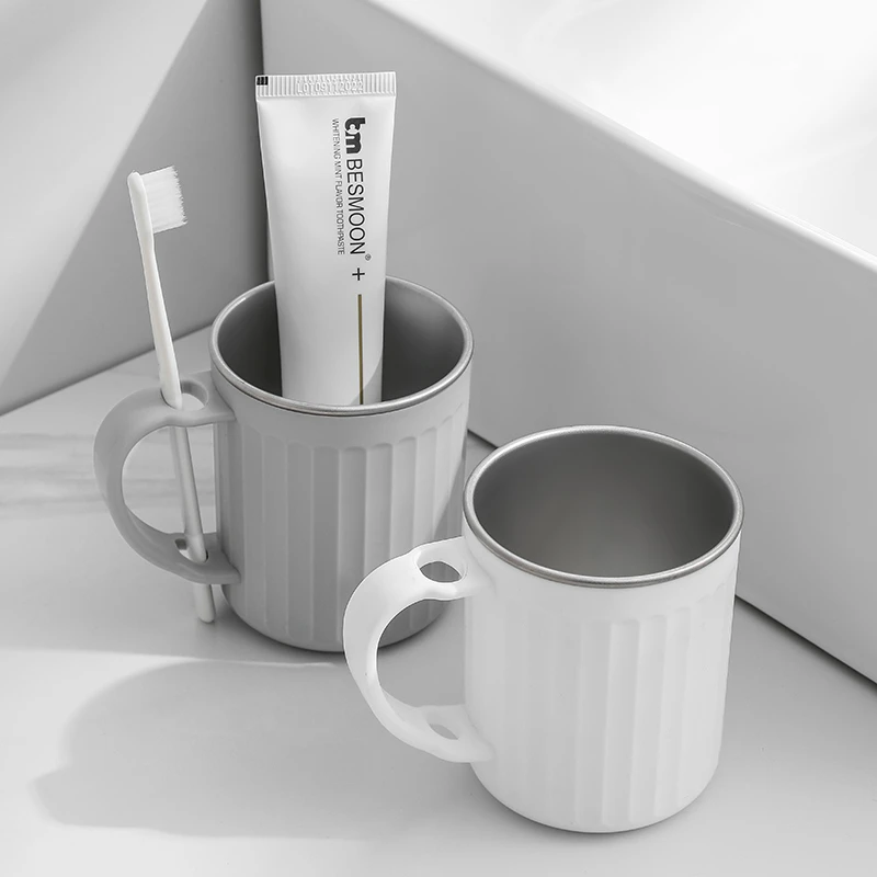 日本304不锈钢牙刷杯学生情侣刷牙漱口杯双层防滑牙杯牙缸洗漱杯