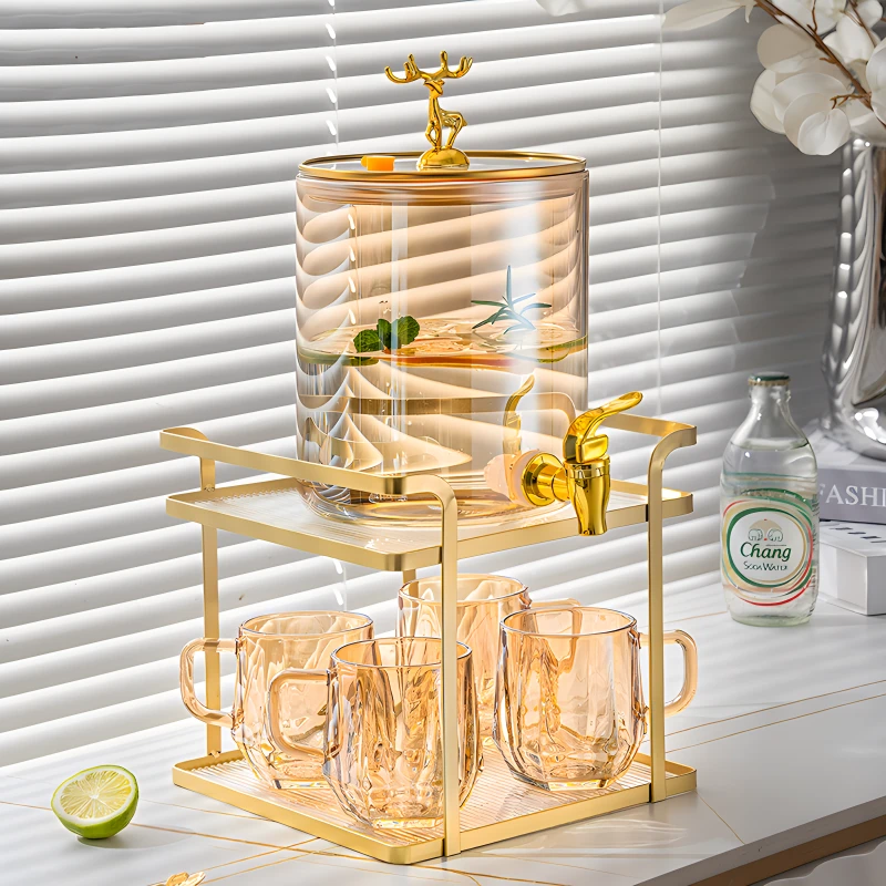 轻奢冷水壶带龙头大容量耐高温玻璃凉白开壶水杯套装家用水果茶桶