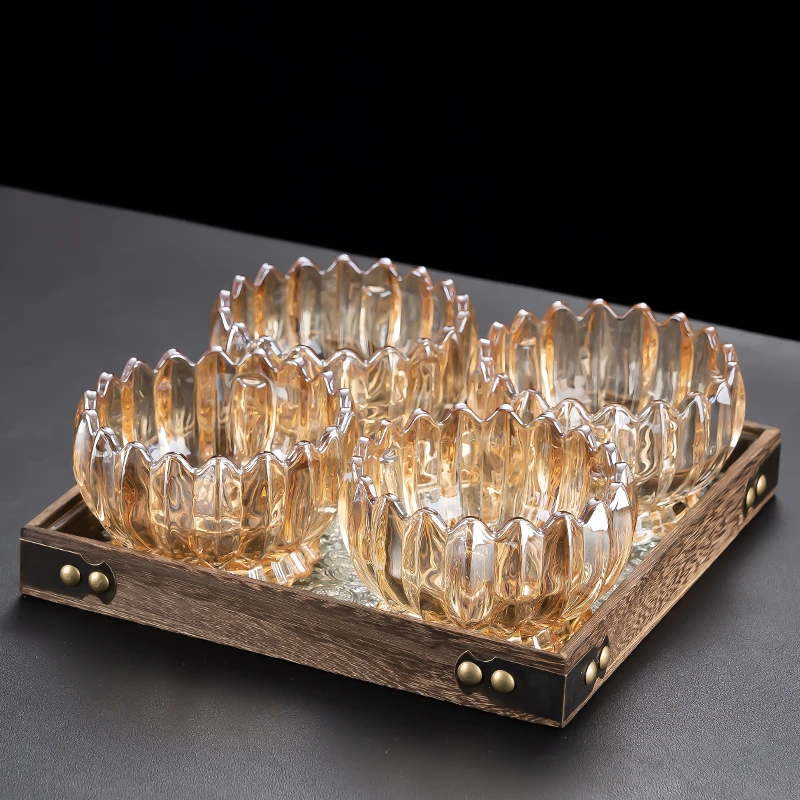 水果盘家用客厅茶几干果零食摆放分格收纳木中式点心玻璃小吃盒