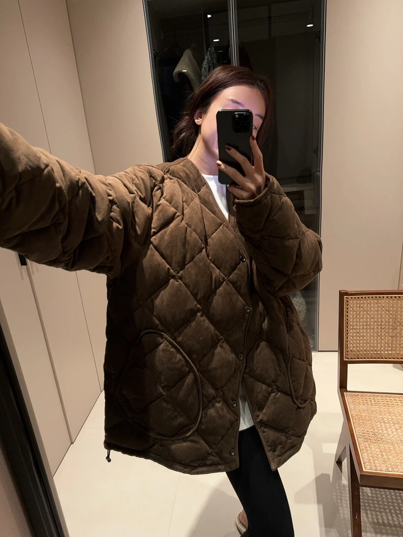 ［IAMMEIYA］-大骨架穿搭 风叙 圆领菱格羽绒服95566（送干洗店清洗）