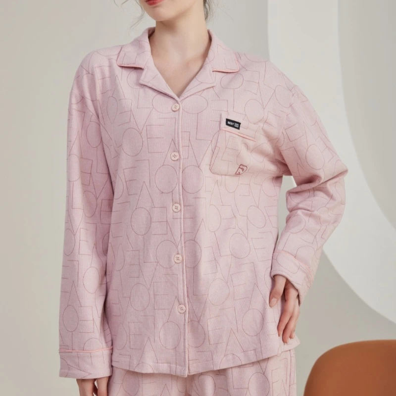 佳洁儿女睡衣24秋新针织棉长袖长款开衫马丁棉加厚套头宽松家居服