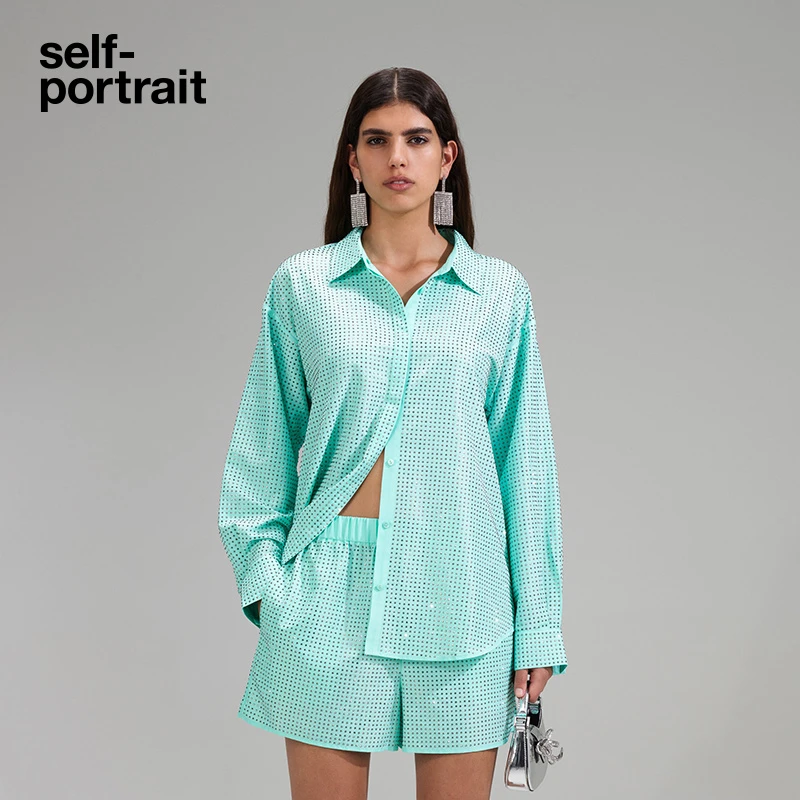 [奥莱]self-portrait 春夏薄荷绿钉珠率性垂坠感衬衫