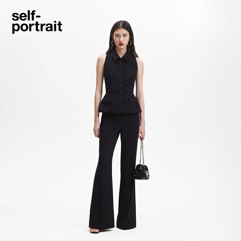 self-portrait 春夏经典黑气质职场优雅修身阔腿裤长裤微喇显瘦黑