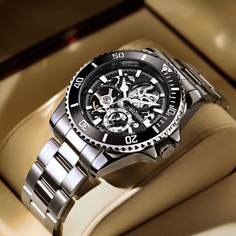 【官方正品】瑞士男表陀飞轮机械表大表盘双面镂空防水夜光经典男表