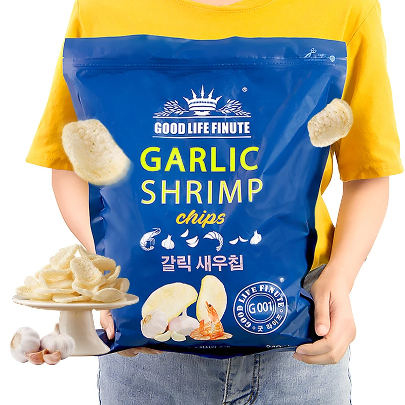 韩国进口garlic shrimp趣莱福蒜味虾片巨型薯片大袋网红零食