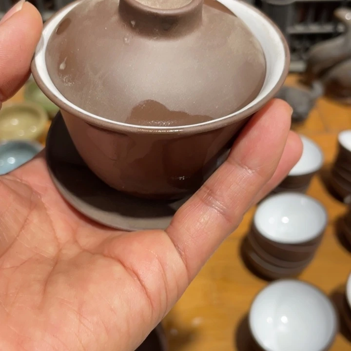 紫砂茶壶紫内白釉盖碗