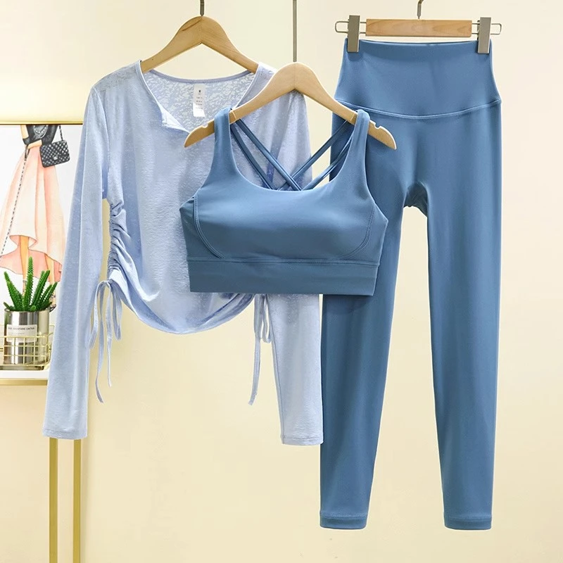 长袖瑜伽服套装女秋季新款宽松透气健身服运动上衣跑步健身衣罩衫