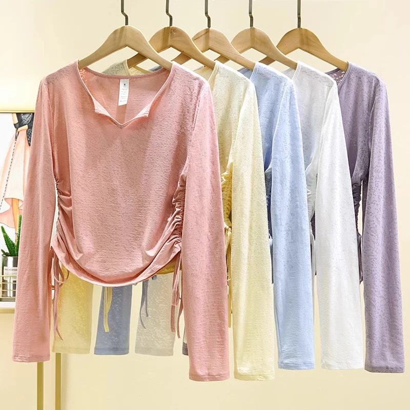 瑜伽上衣女速干健身短袖性感V领运动T恤专业普拉提训练服夏