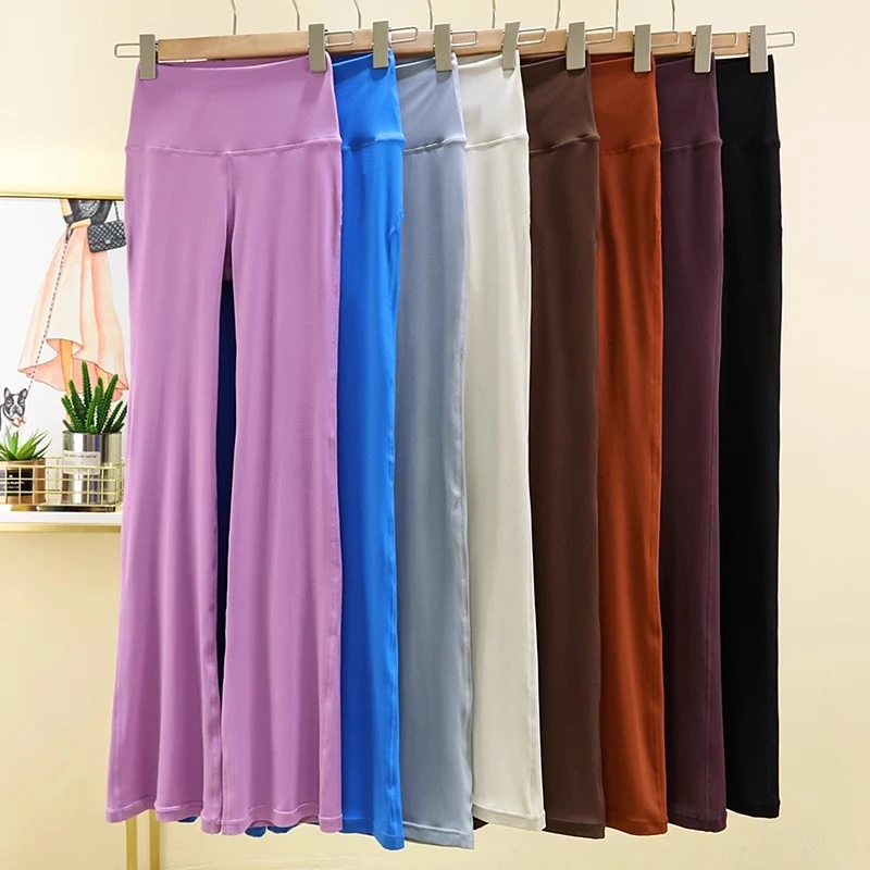 2024新款阔腿瑜伽裤女高腰提臀侧口袋运动裸感休闲跑步宽松喇叭裤